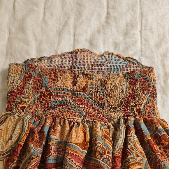 Orange and Brown Pleated Strapless Dress for Casual Resort Wear - Picture 8 of 10